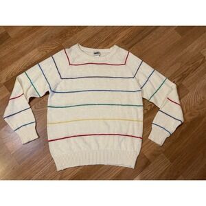Vintage 80s Levi's Women's Sz LG Retro Rainbow Striped Crewneck Sweater Acrylic